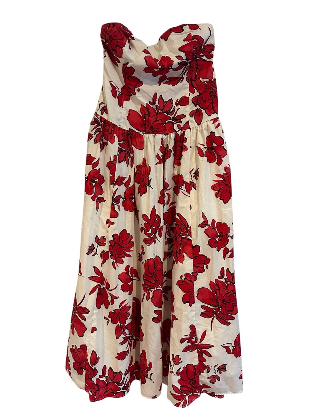Abercrombie & Fitch Cream Strapless Maxi Dress with Red Floral Print